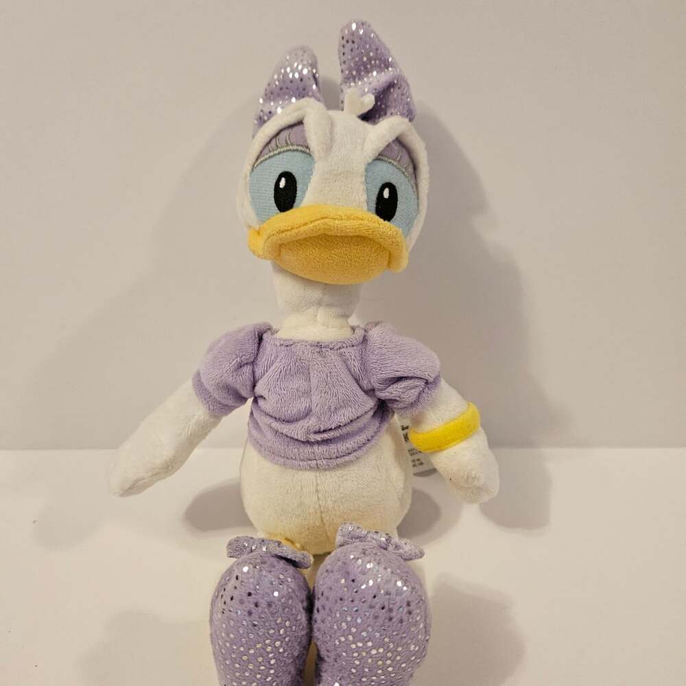 Disney Daisy Duck Plush Bean Bag Bottom Toy Purple Bow Sparkle Shoes Stuffed